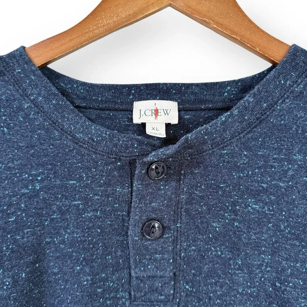 J. Crew Oarsman Heritage Henley Shirt Long Sleeve Blue Speckled Cotton Men's XL